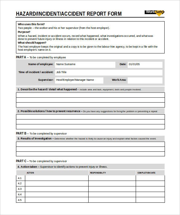 Work Incident Report Template 50 Incident Report Templates Pdf Docs Apple Pages