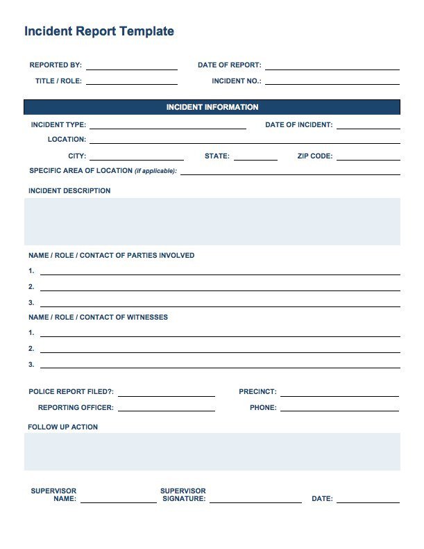 Work Incident Report Template Free Incident Report Templates &amp; forms