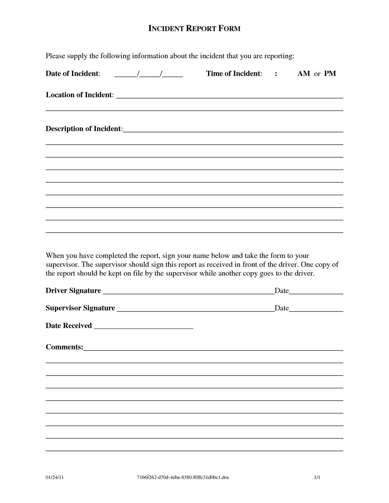 Work Incident Report Template Work Incident Report Template