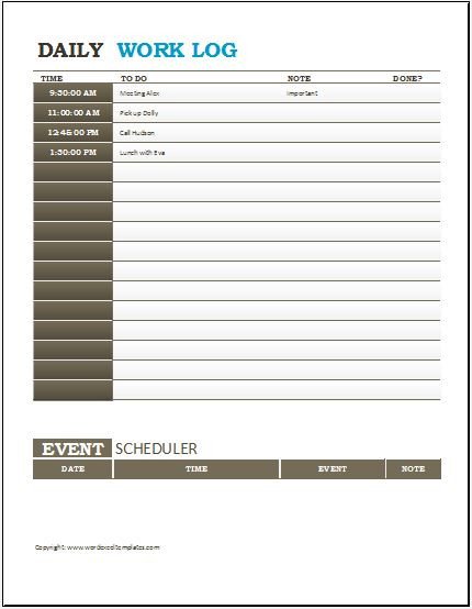 Work order Log Template 3 Best Daily Activity Log Templates