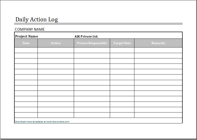 Work order Log Template Daily Log Template Excel – Printable Schedule Template