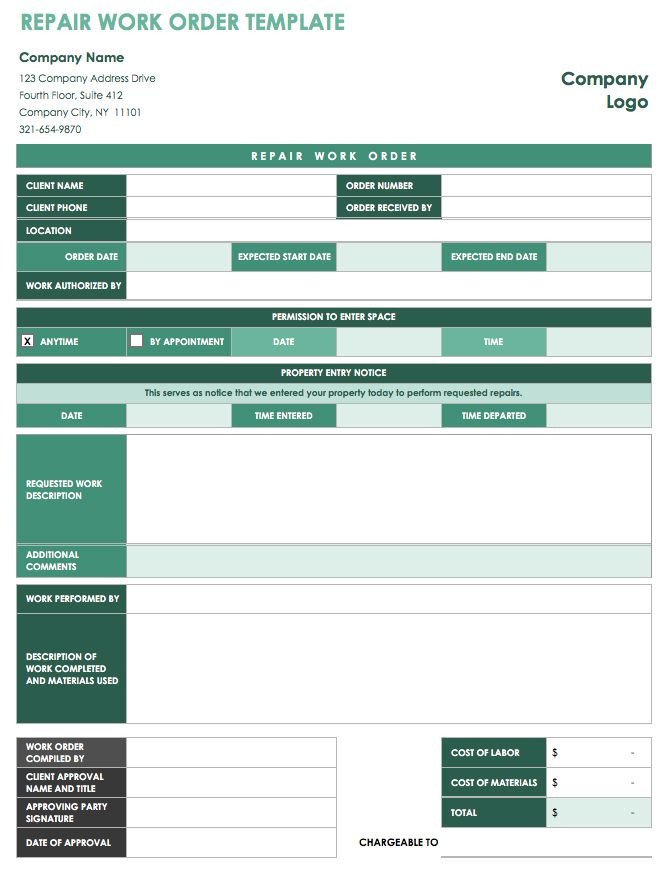 Work order Template Excel 15 Free Work order Templates