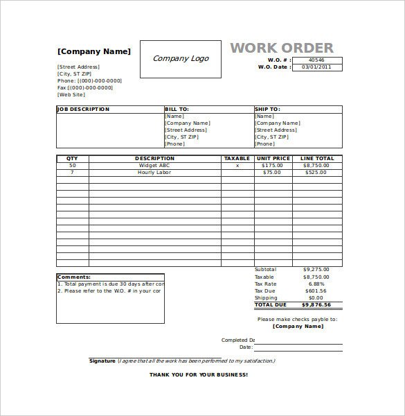 Work order Template Excel 16 Work order Templates Word Google Docs