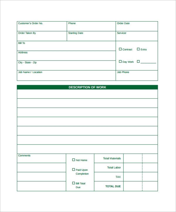 Work order Template Excel 23 order form Templates Pdf Word Excel