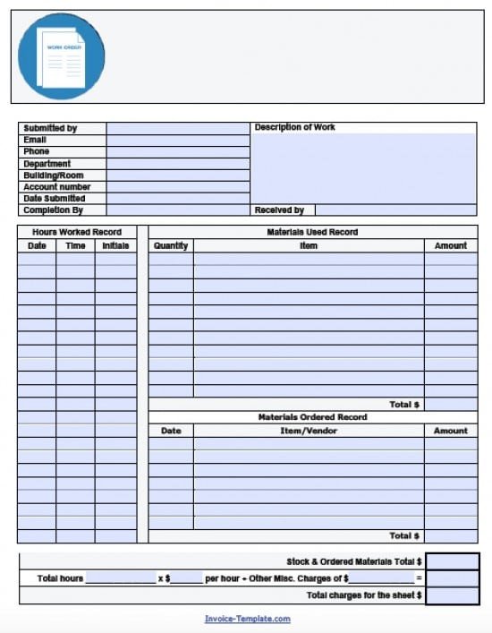 Work order Template Pdf Free Work order Invoice Template Excel Pdf