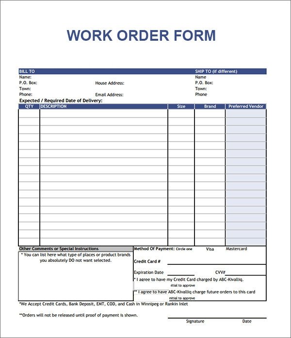 Work order Template Pdf order form Template 19 Download Free Documents In Pdf
