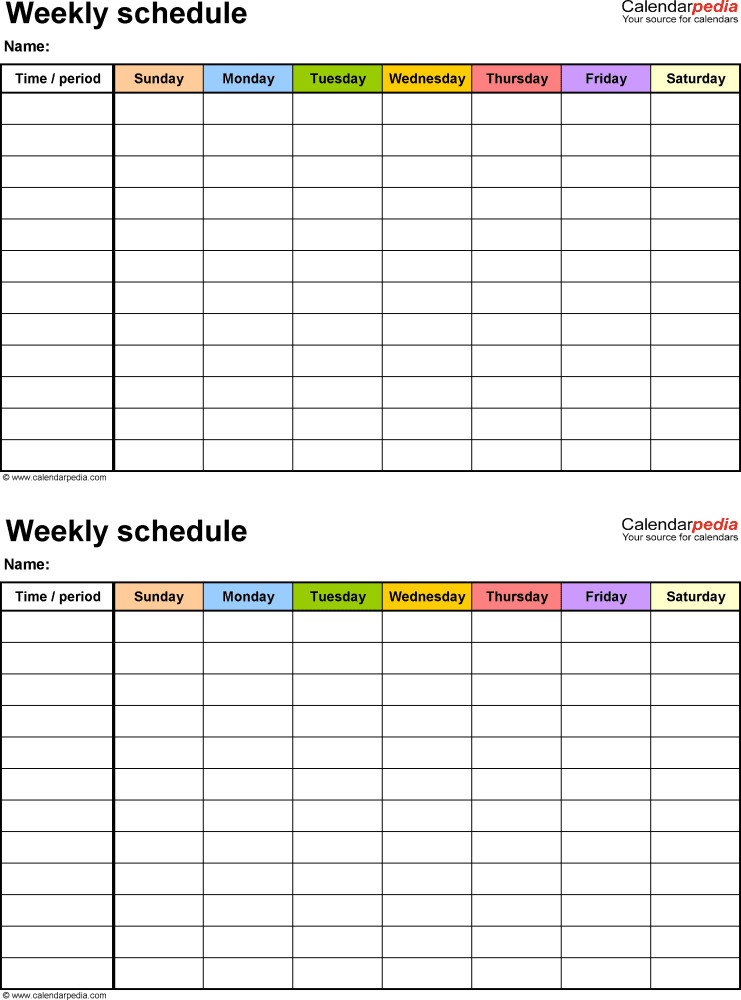 Work Schedule Template Pdf Free Weekly Schedule Templates for Pdf 18 Templates