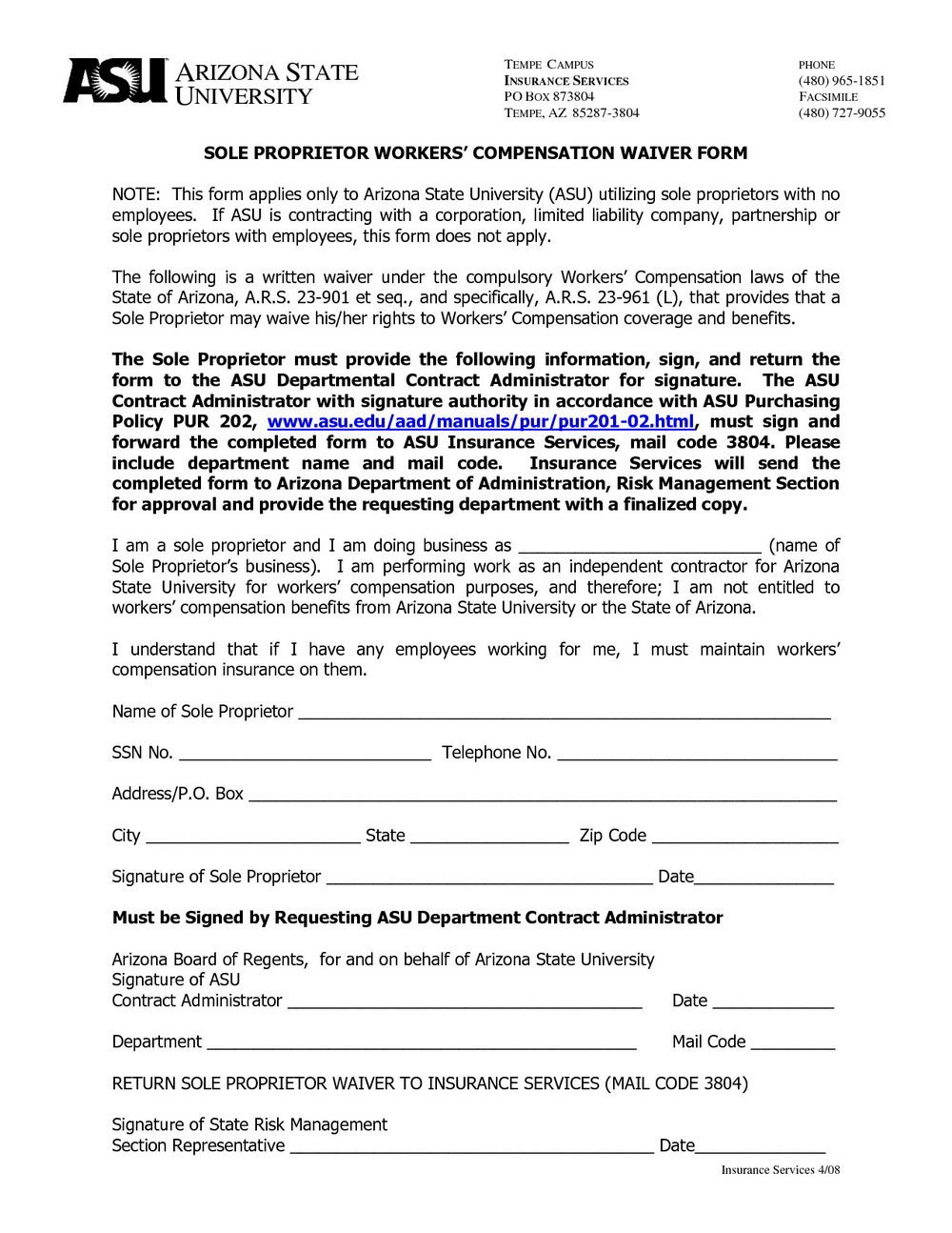 Workers Comp Exemption form Michigan Arizona Workers Pensation Insurance Waiver form Diy