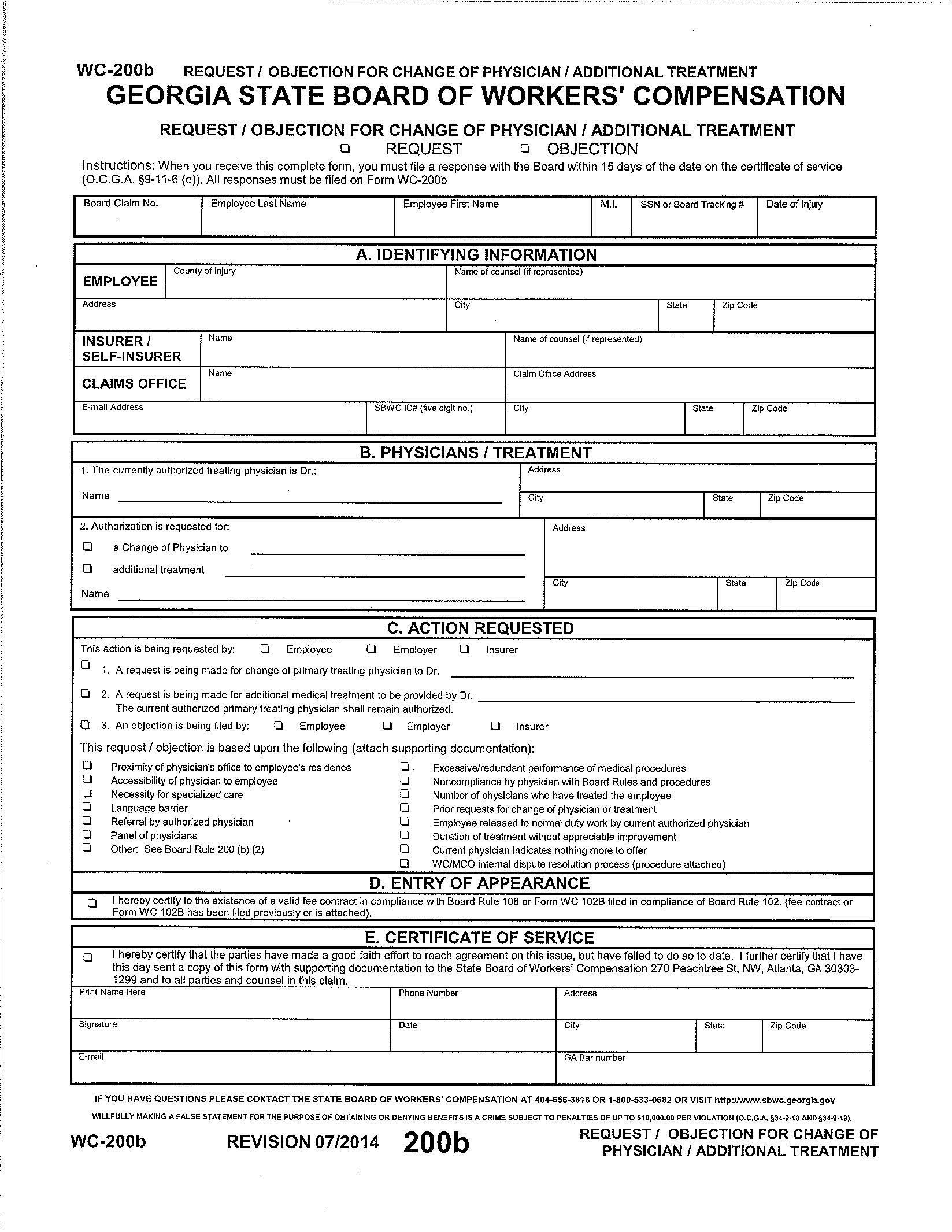 Workers Comp Exemption form Michigan Ga Workers P Medical Treatment forms Wc 200 Wc 205