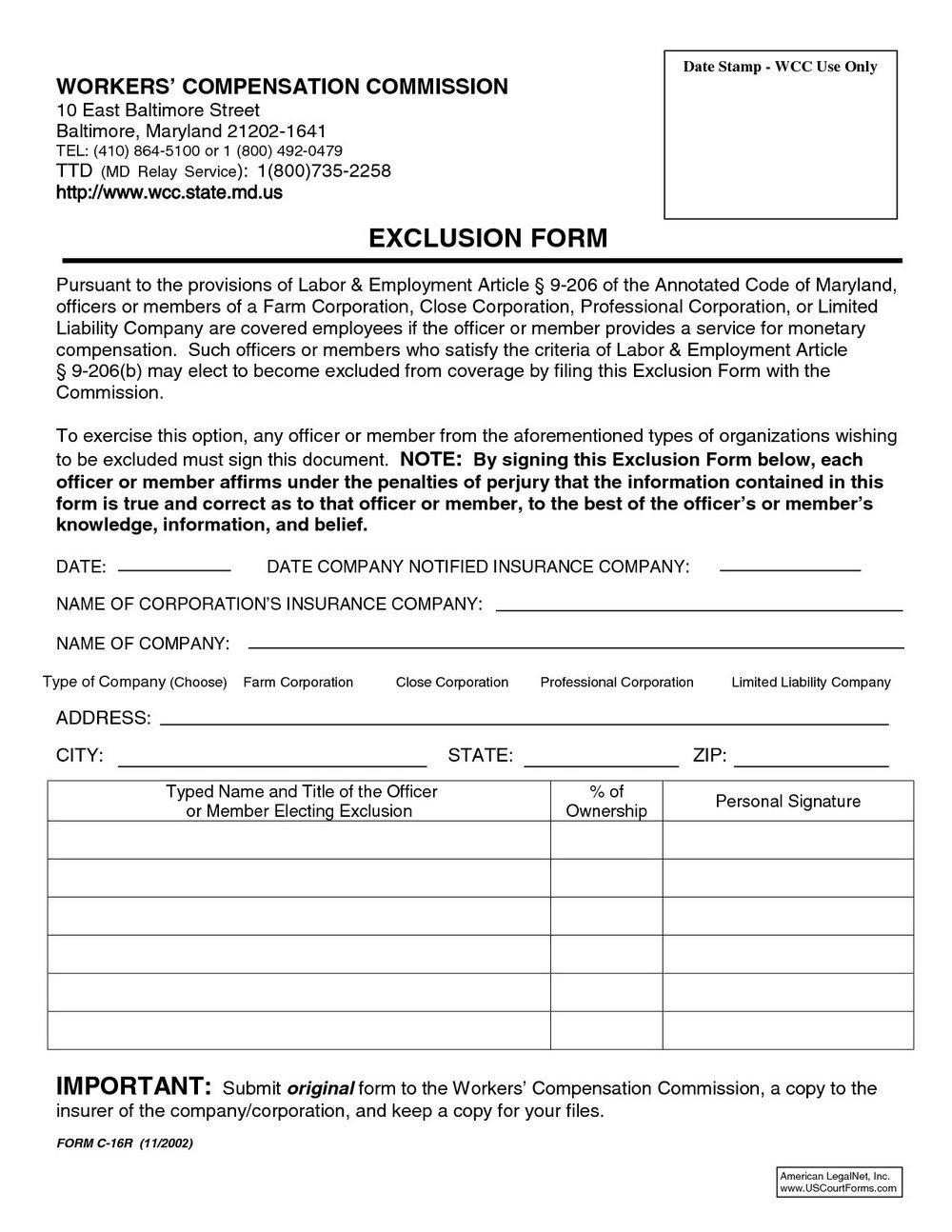 Workers Comp Exemption form Michigan Workmans P Exemption form Florida forms 6119