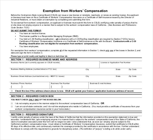 Workers Compensation Waiver form Texas 11 Sample Workers Pensation forms
