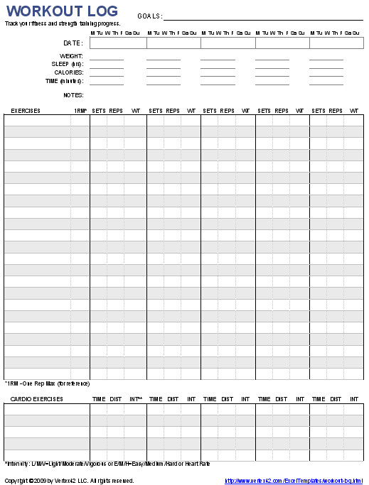 Workout Log Template Excel Free Printable Workout Log and Blank Workout Log Template