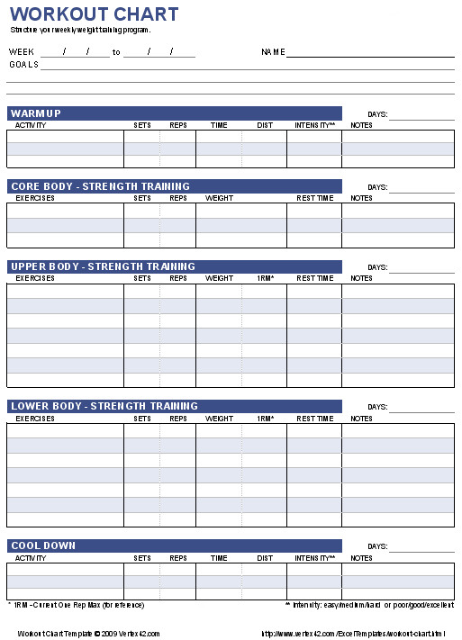 Workout Log Template Excel Free Workout Chart