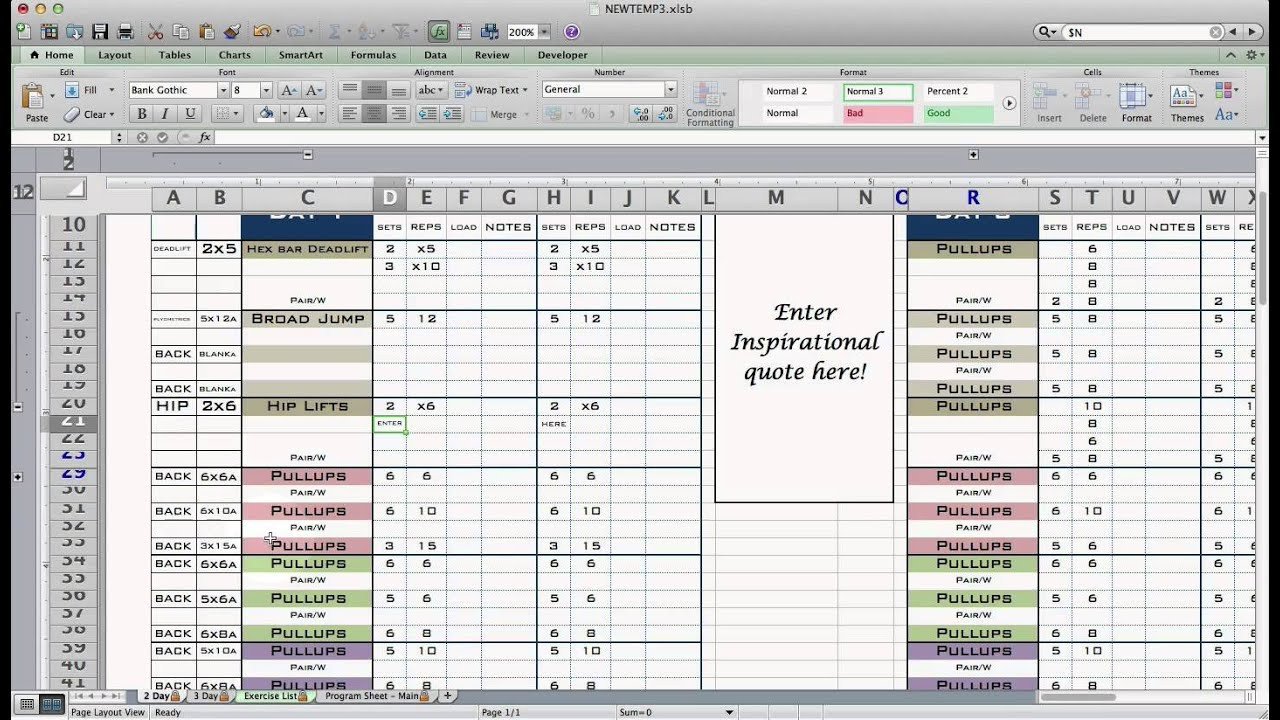 Workout Plan Template Excel Excel Workout Template From Excel Training Designs
