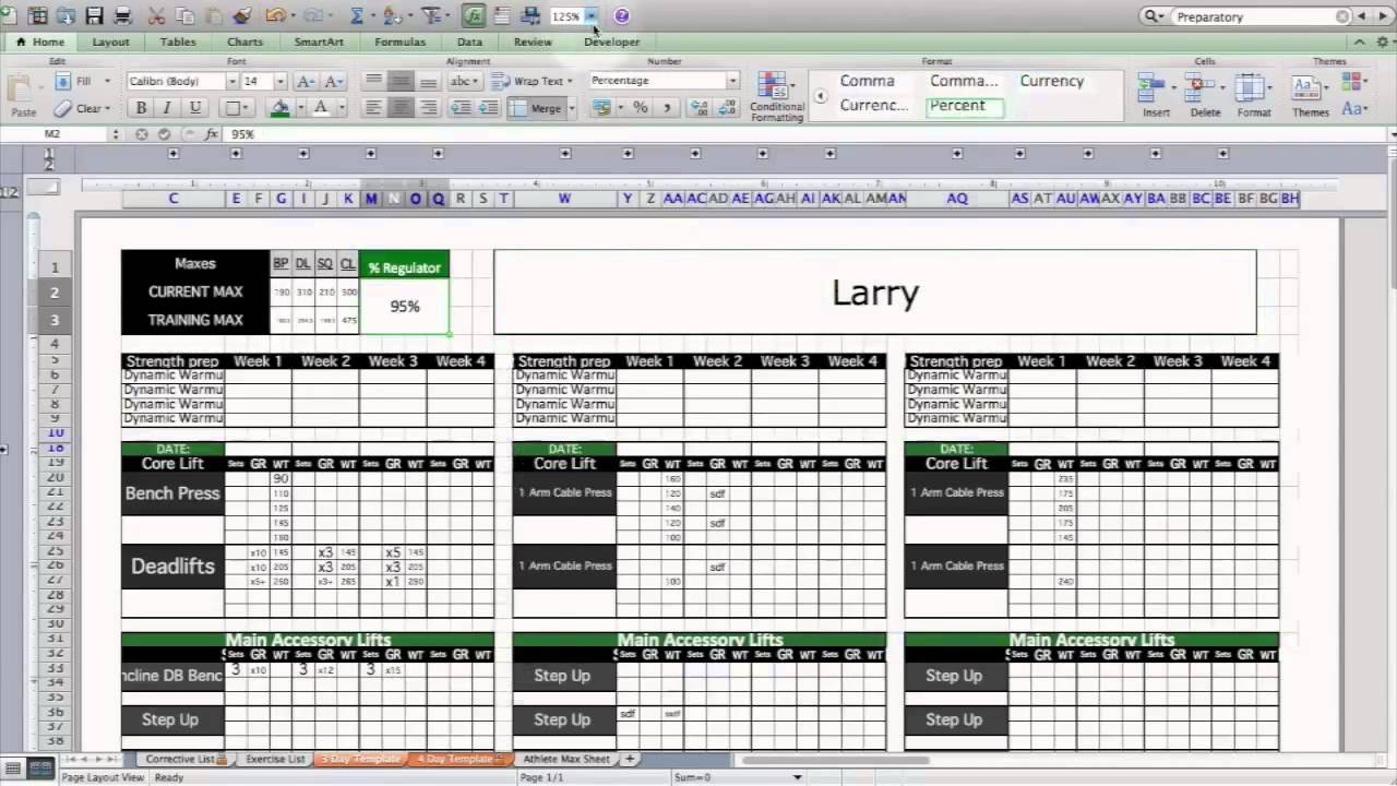 Workout Plan Template Excel Strength &amp; Conditioning Excel Template Level 1