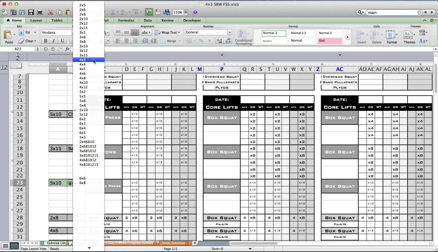 Workout Schedule Template Excel Excel Template