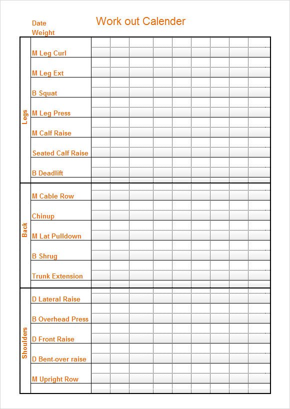 Workout Schedule Template Excel Workout Calendar Templates 10 Download Documents In Pdf