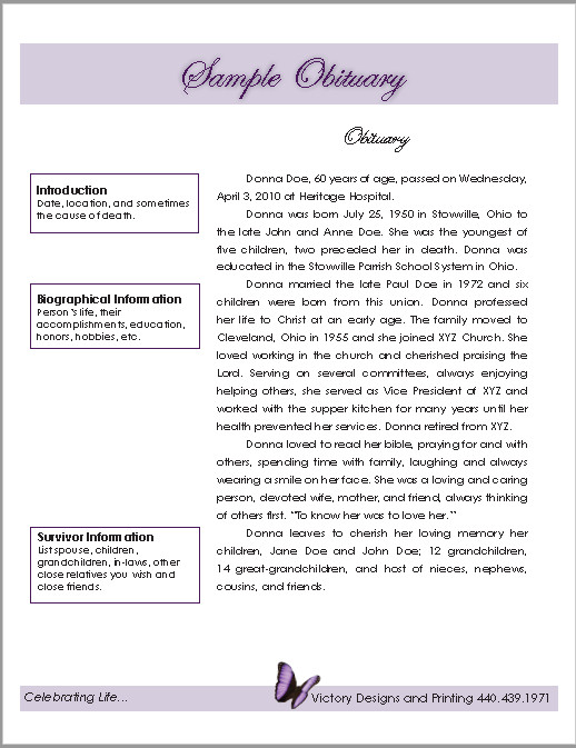 Writing An Obituary Template 21 Free Obituary Templates Samples and Guides