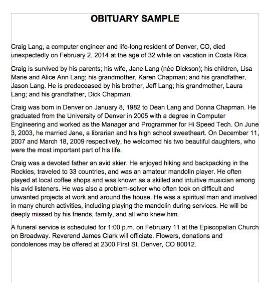 Writing An Obituary Template 25 Obituary Templates and Samples Template Lab