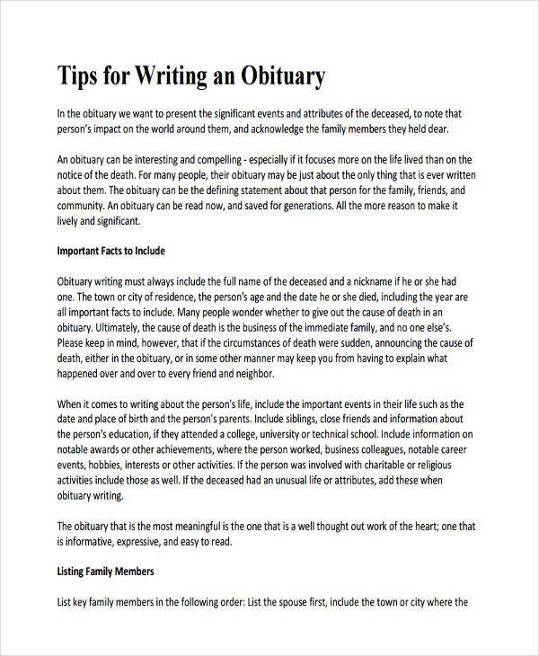Writing An Obituary Template 5 Obituary Writing Examples Samples