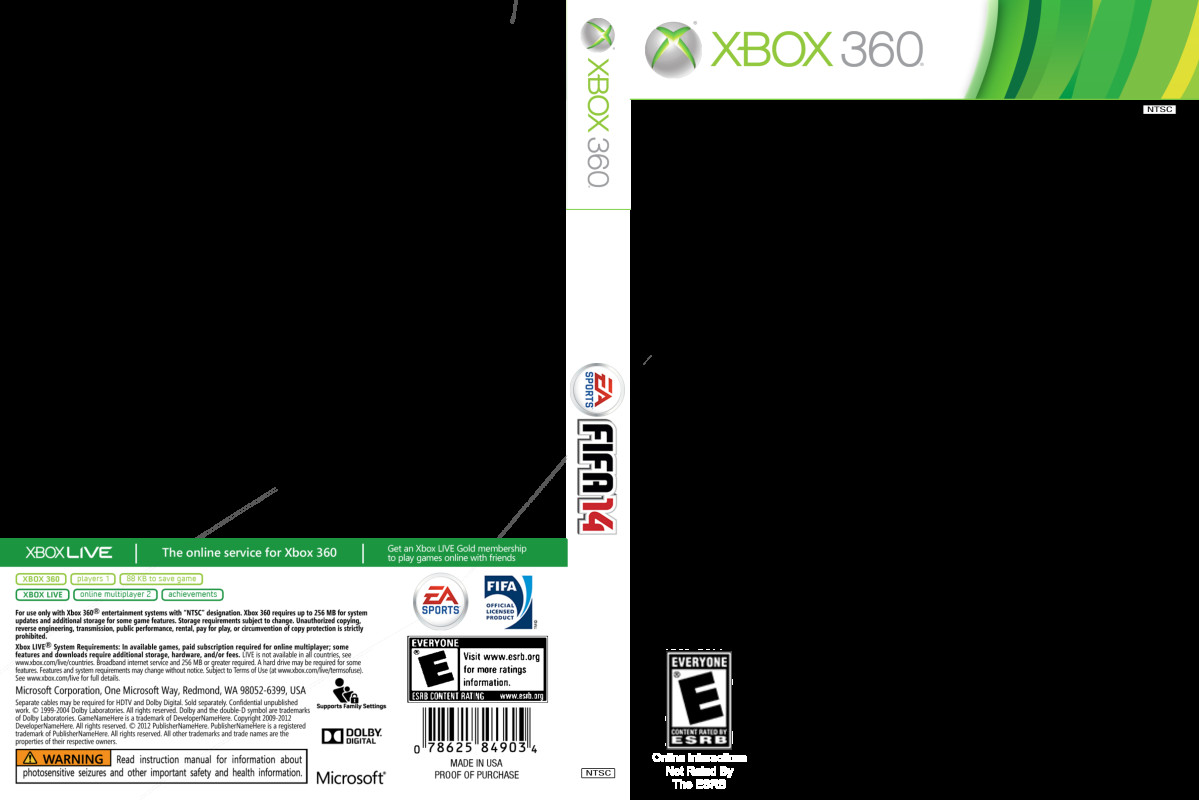 Xbox 360 Cover Template Fifa 14 Xbox 360 Blank Template Usa