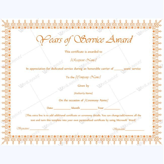 Years Of Service Certificate Template Printable Years Service Award Serviceyearaward