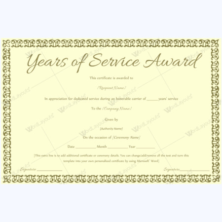 Years Of Service Certificate Template Years Of Service Award Certificate Templates Word Layouts